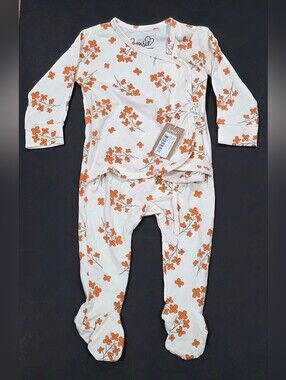 Kids Orange Blossom Floral Kimono Pajama Set Size 6-9 Months